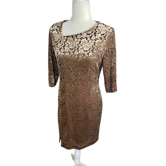 Crushed Velvet Burnout Floral Dress Brown Gold Women's Sz Small Y2K Whimsigoth - Picture 2 of 15